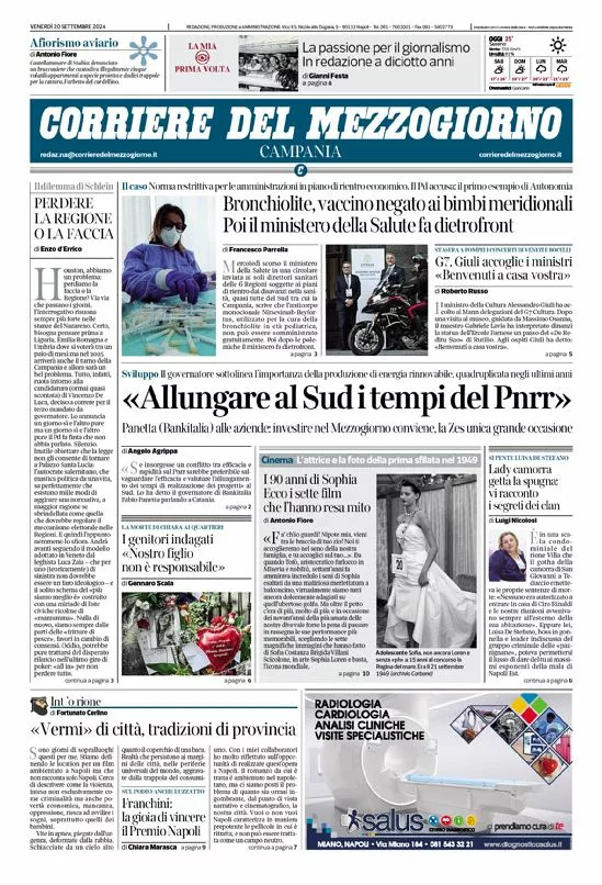 Prima-pagina-corriere del mezzogiorno-del-2024-09-20